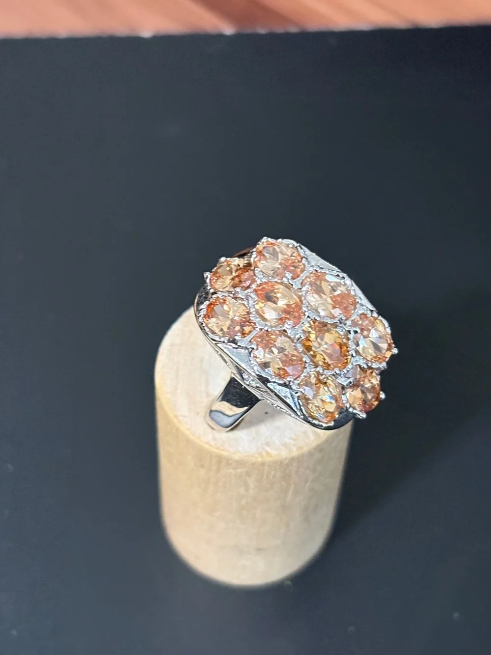 Orange Cubic Zirconia Cluster Ring in Silver